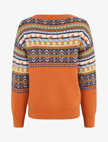 Pull col rond à motif fantaisie - Orange - 2