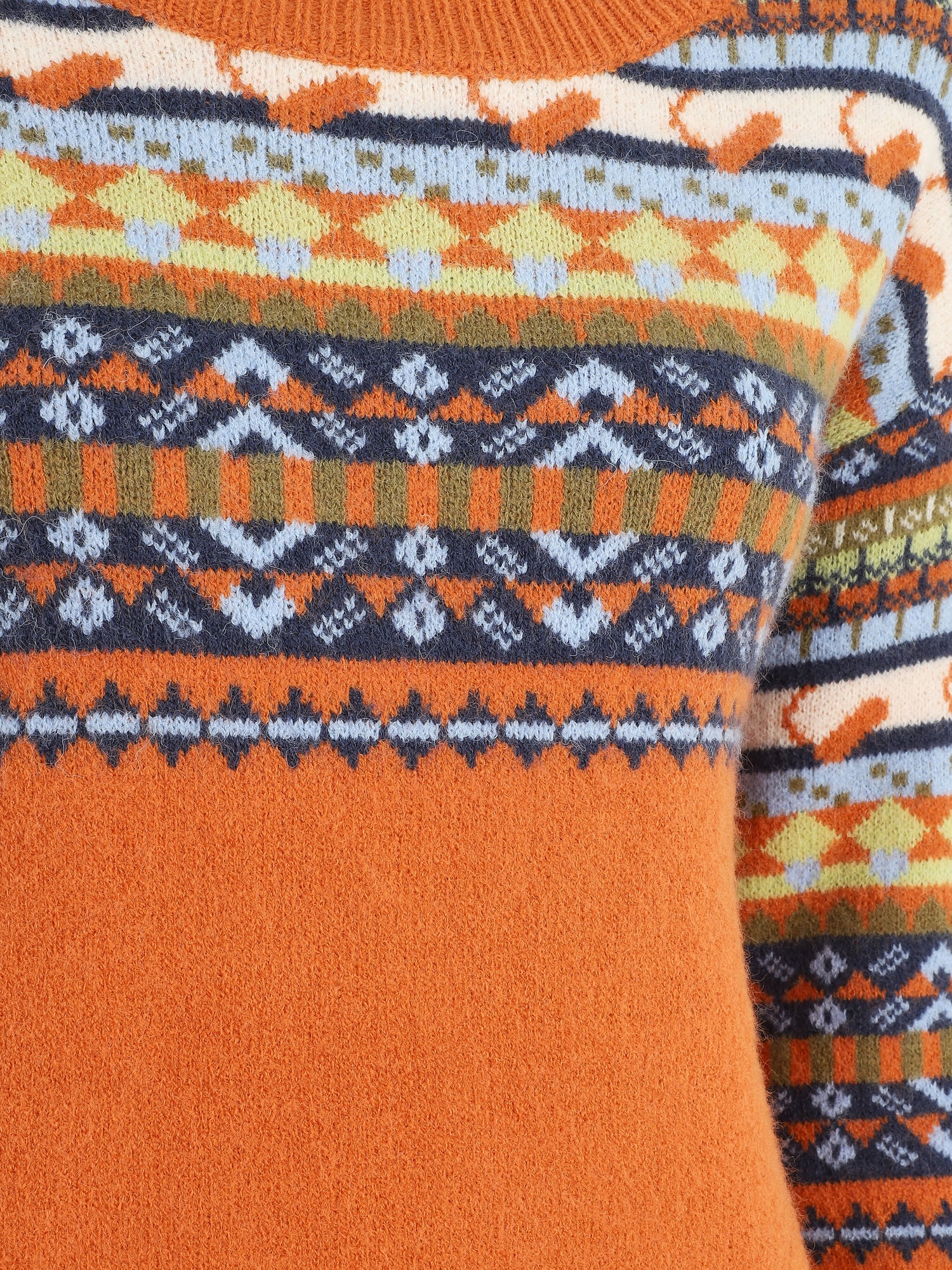 Pull col rond à motif fantaisie - Orange - 3