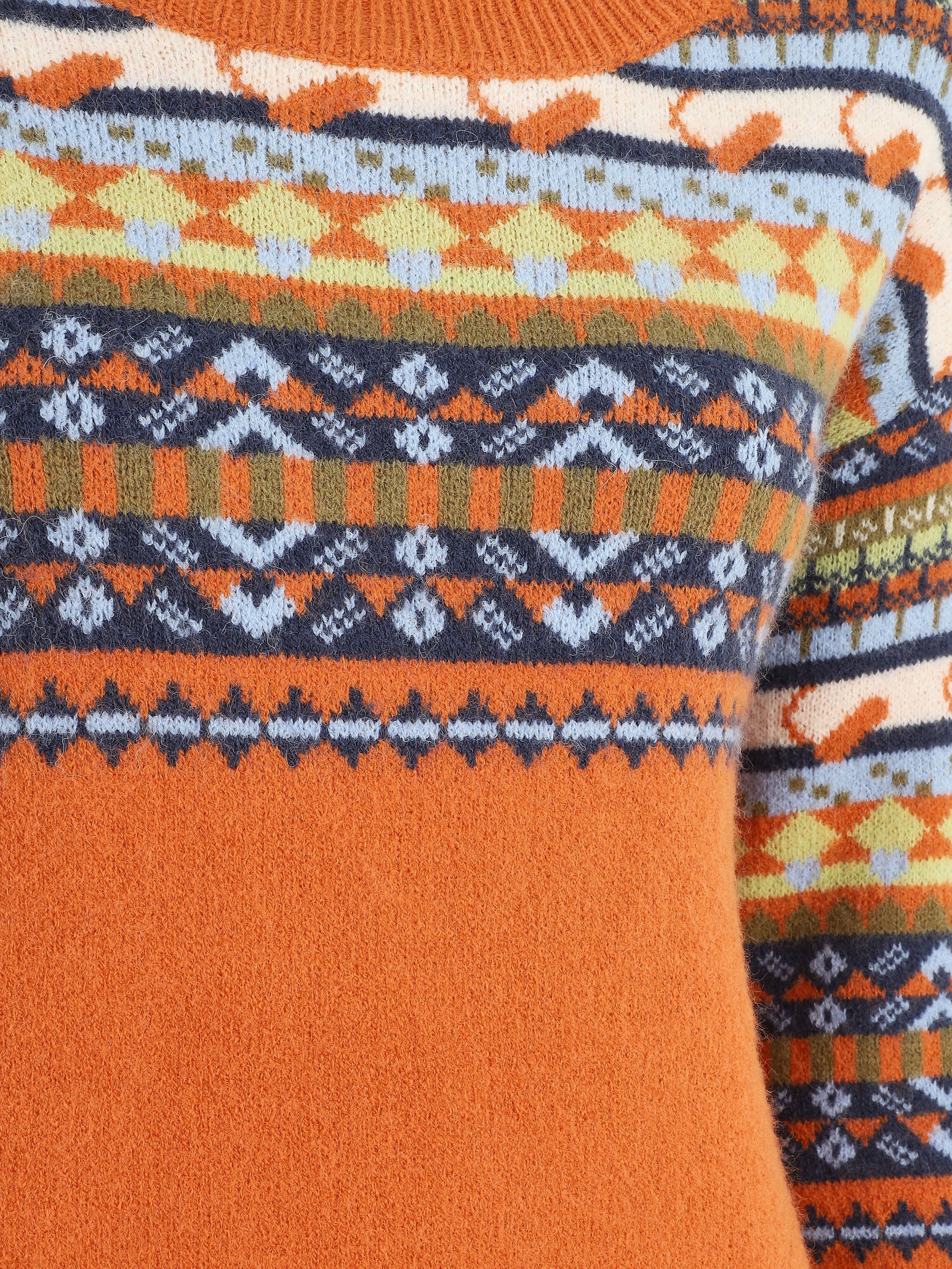 Pull col rond à motif fantaisie - Orange - 3