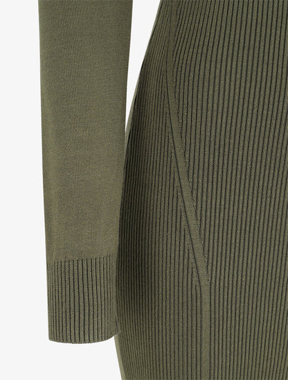 Robe pull côtelée à motifs triangles sur la poitrine - Kaki - 3