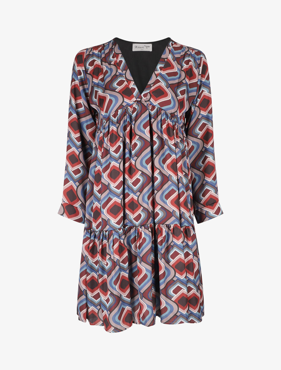 Robe empire oversize imprimé graphique - Noir/bleu - 1