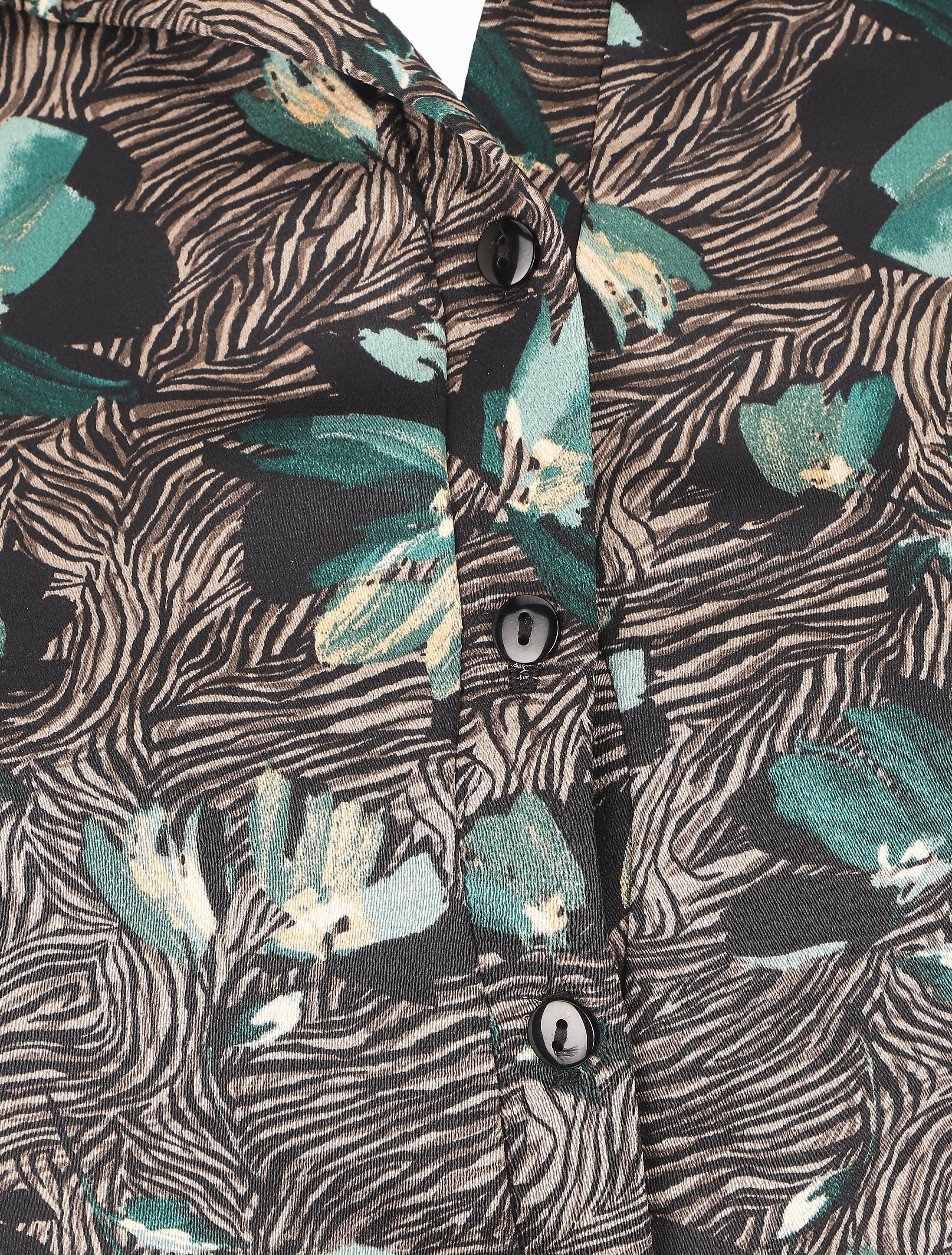 Robe florale satinée et évasée - Vert - 3