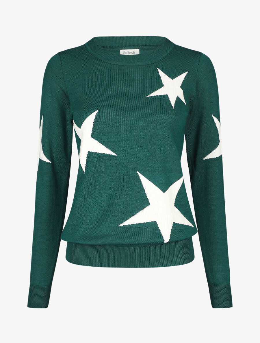 Pull droit à motif étoiles - Vert - 1