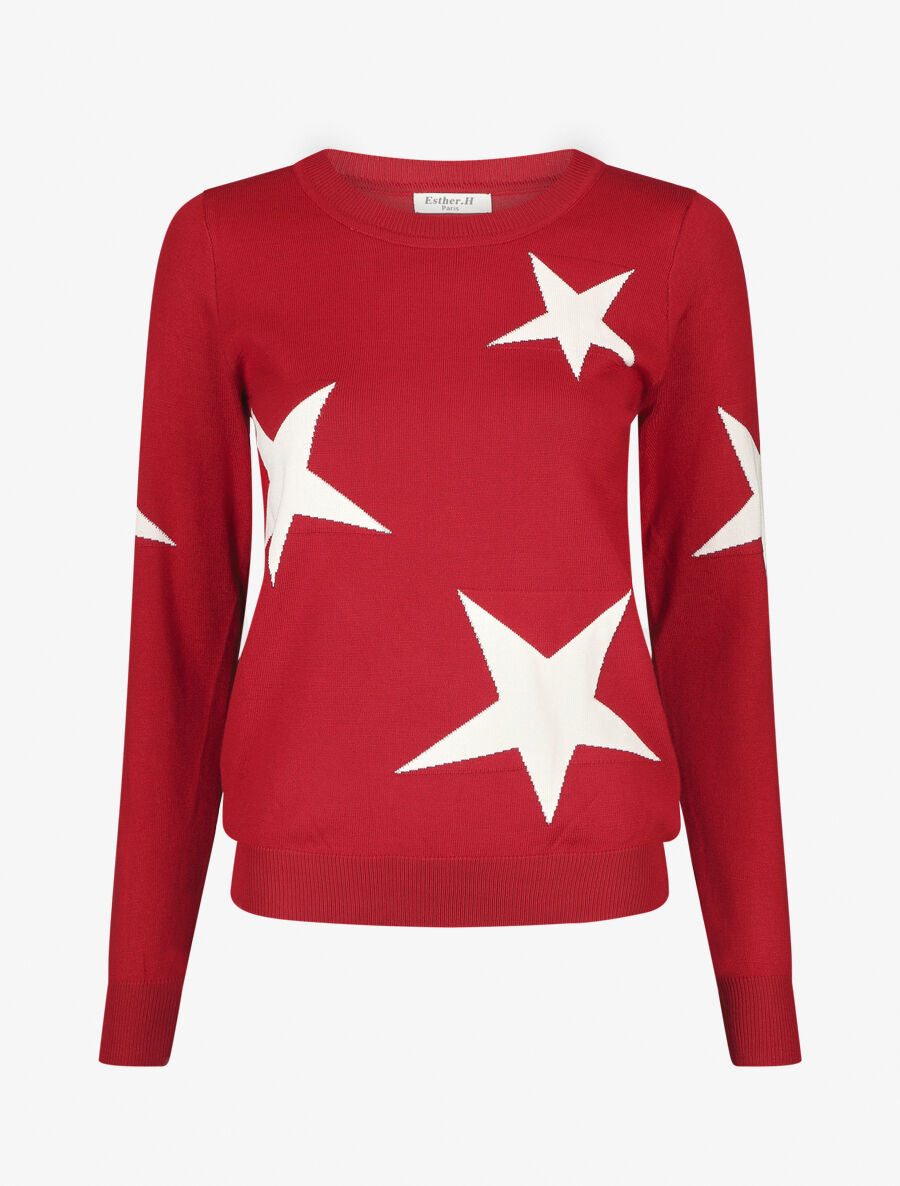 Pull droit à motif étoiles - Rouge - 1