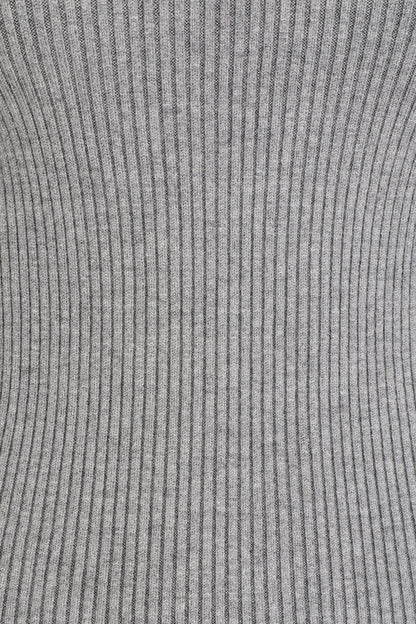 Pull ajusté côtelé à col montant - Gris - 3