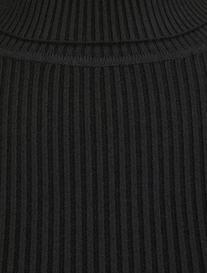 Pull ajusté côtelé à col roulé - Noir - 3