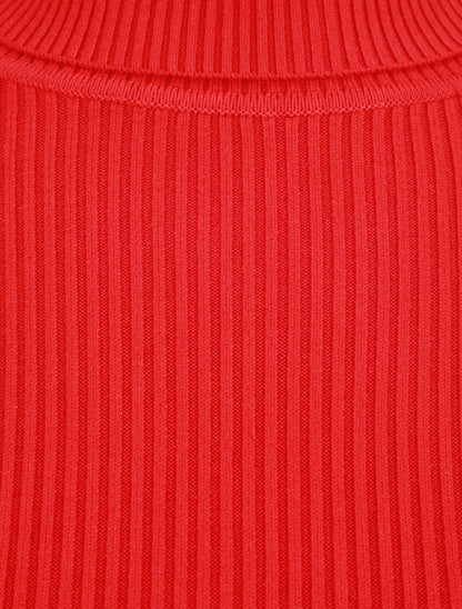 Pull ajusté côtelé à col roulé - Rouge - 3