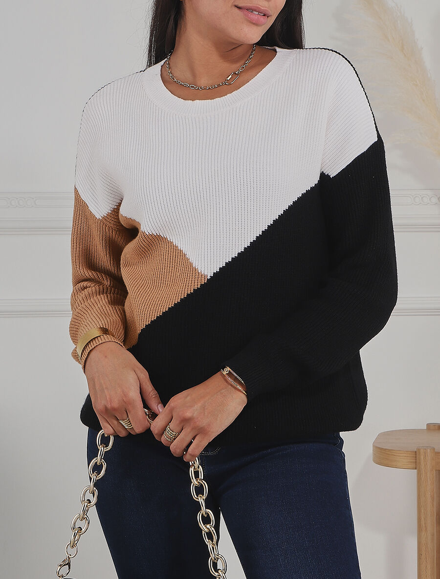 Pull oversize à motif graphique - Blanc/noir - 4