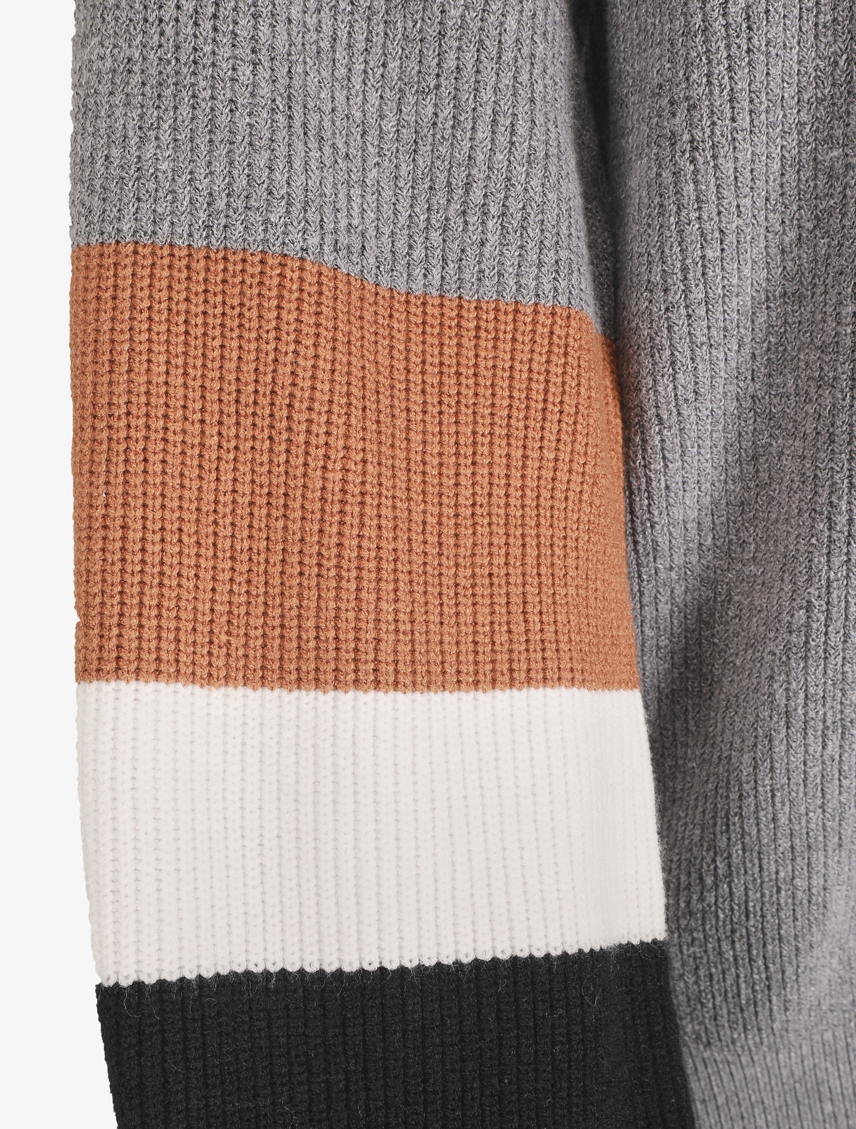 Pull oversize manches longues rayées - Gris - 3