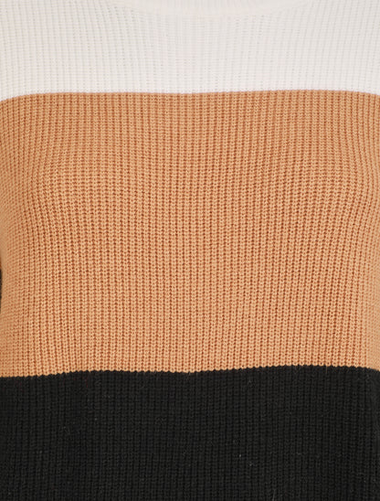 Pull oversize grandes rayures - Camel/noir - 3
