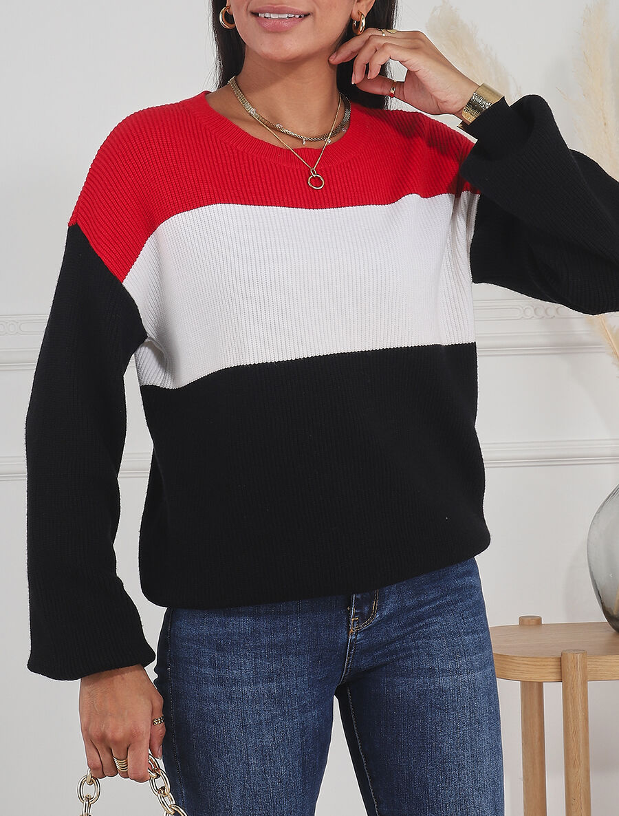 Pull oversize grandes rayures - Rouge/noir - 4