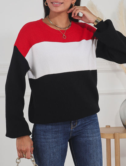 Pull oversize grandes rayures - Rouge/noir - 4