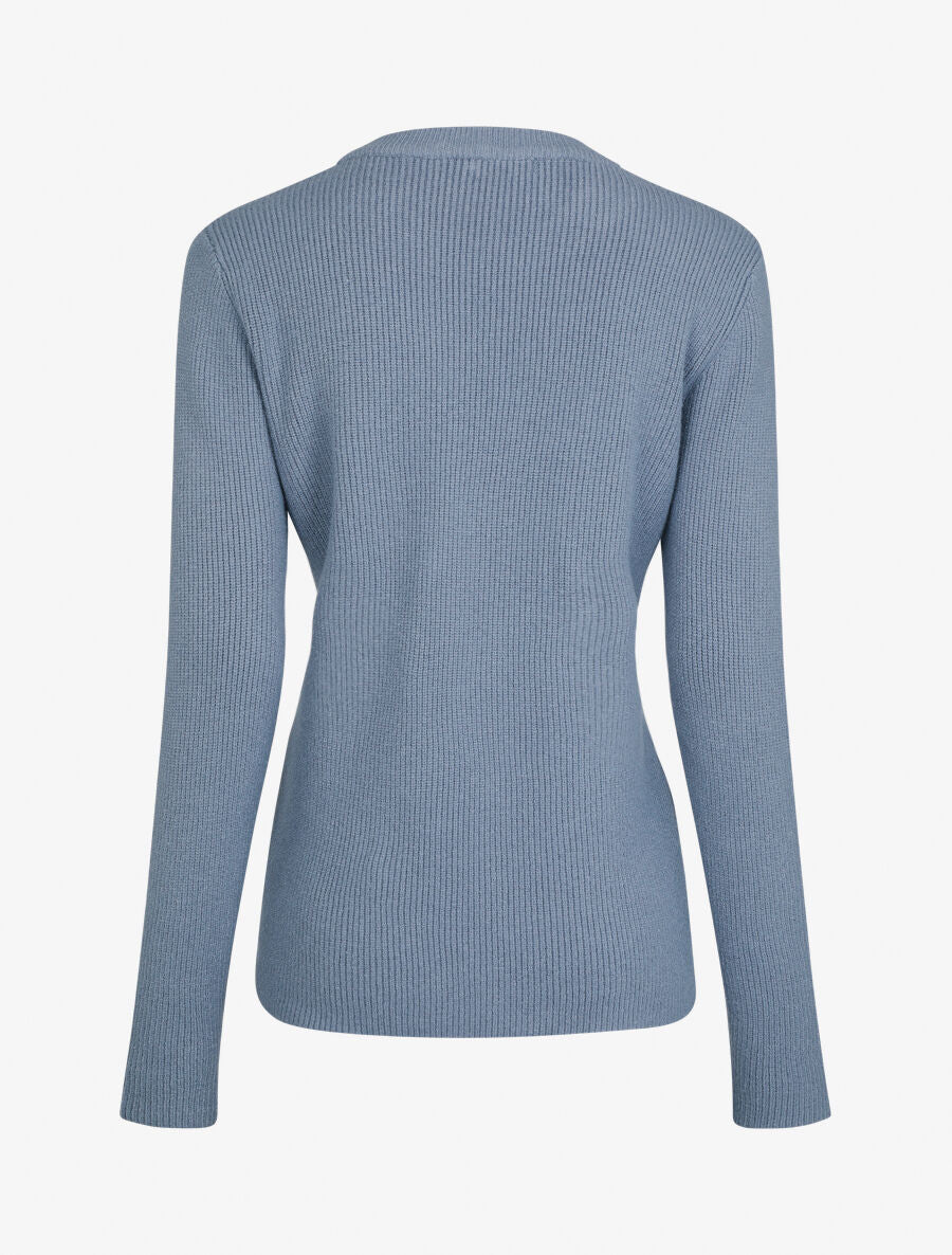 Pull droit côtelé en laine mélangée - Bleu gris - 2