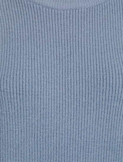 Pull droit côtelé en laine mélangée - Bleu gris - 3