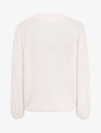 Pull en maille duveteuse ajourée et irisée - Blanc - 3