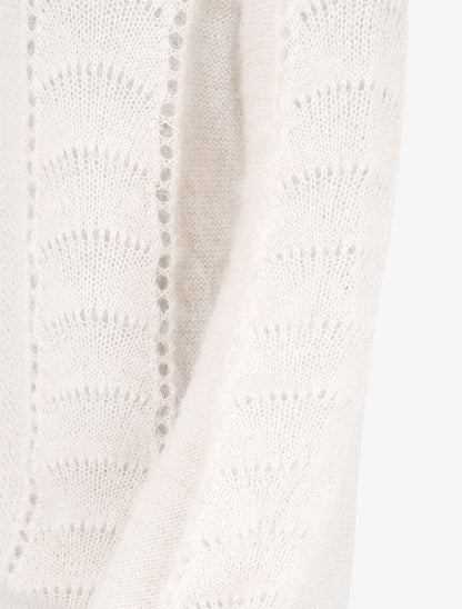 Pull en maille duveteuse ajourée et irisée - Blanc - 4