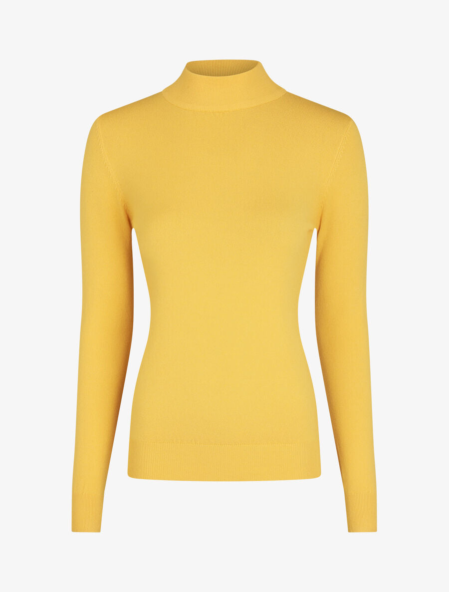 Pull fin en cachemire mélangée à col montant - Jaune - 1
