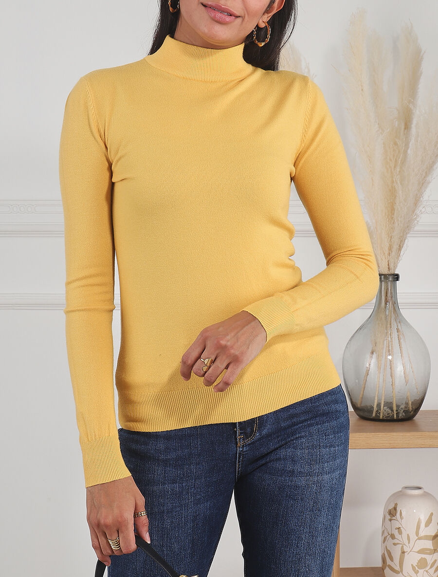 Pull fin en cachemire mélangée à col montant - Jaune - 4