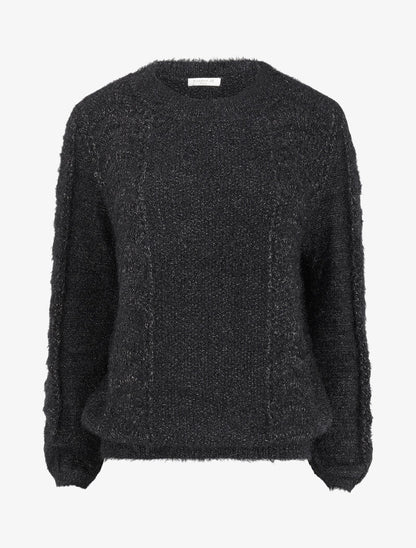 Pull en maille duveteuse ajourée et irisée - Noir - 4