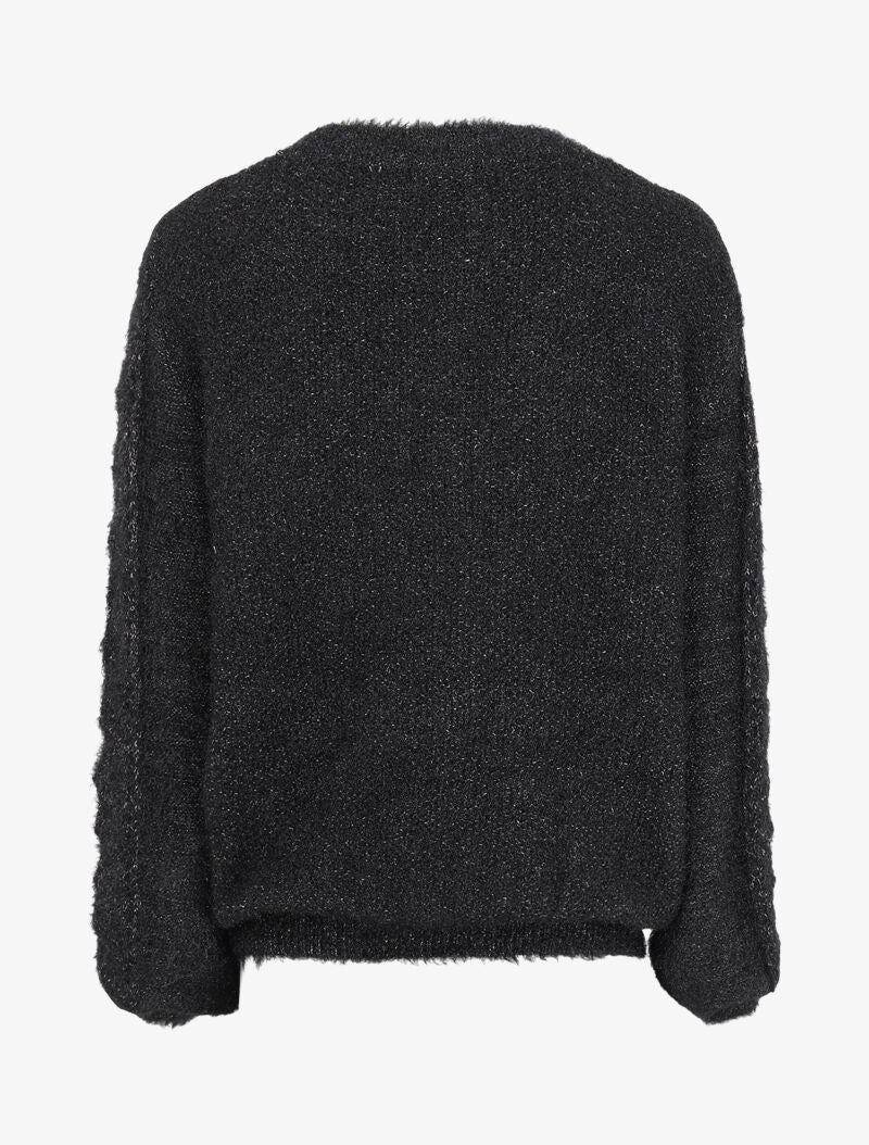 Pull en maille duveteuse ajourée et irisée - Noir - 2