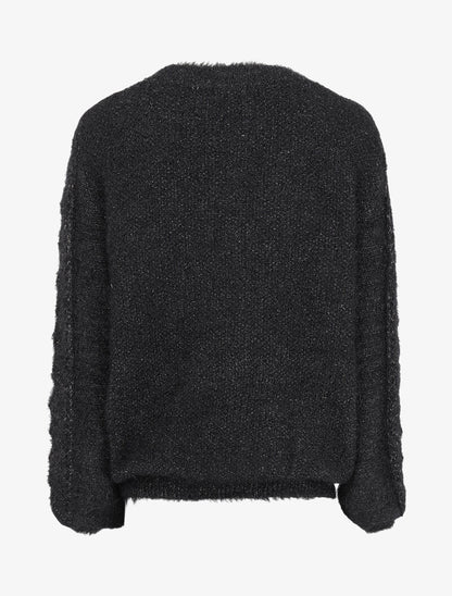 Pull en maille duveteuse ajourée et irisée - Noir - 2