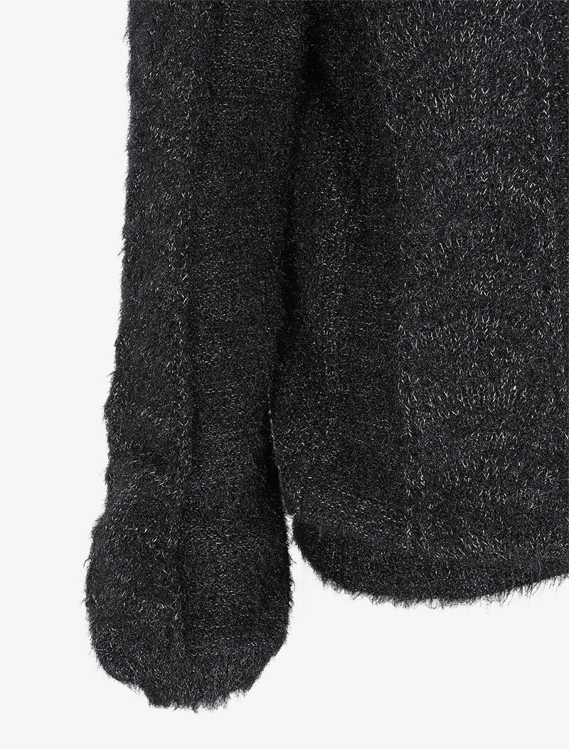Pull en maille duveteuse ajourée et irisée - Noir - 3