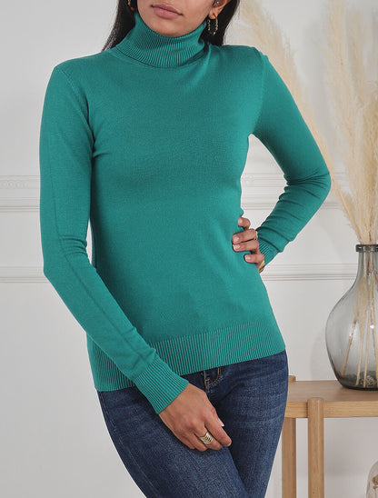 Pull fin en laine mélangée à col roulé - Bleu canard - 4