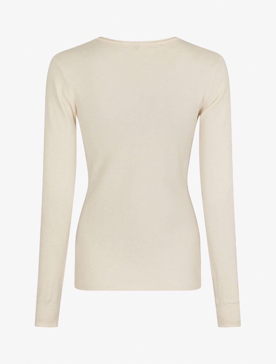Pull fin en laine mélangée à col V - Beige - 2