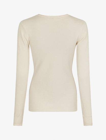 Pull fin en laine mélangée à col V - Beige - 2
