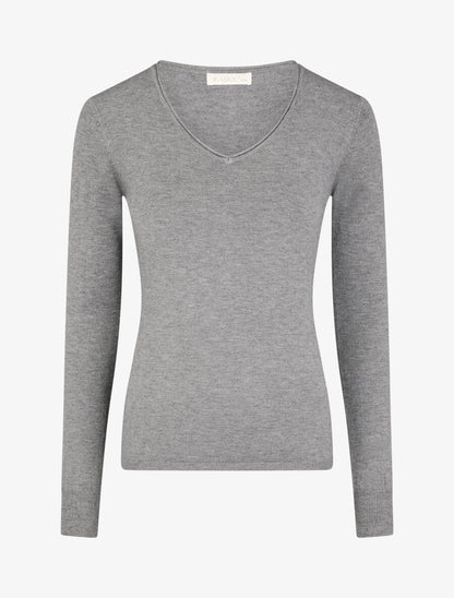 Pull fin en laine mélangée à col V - Gris - 5