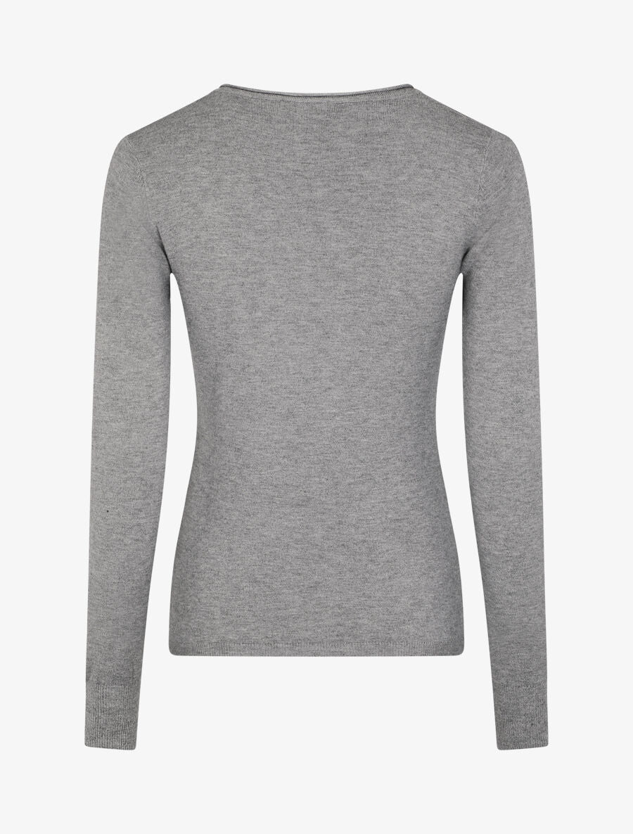 Pull fin en laine mélangée à col V - Gris - 2