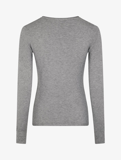 Pull fin en laine mélangée à col V - Gris - 2