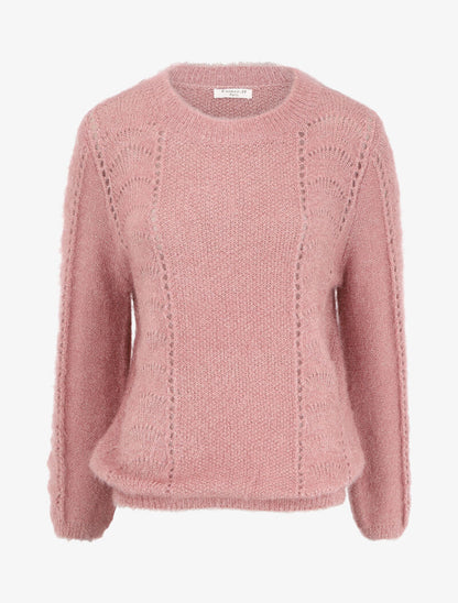 Pull en maille duveteuse ajourée et irisée - Vieux rose - 5