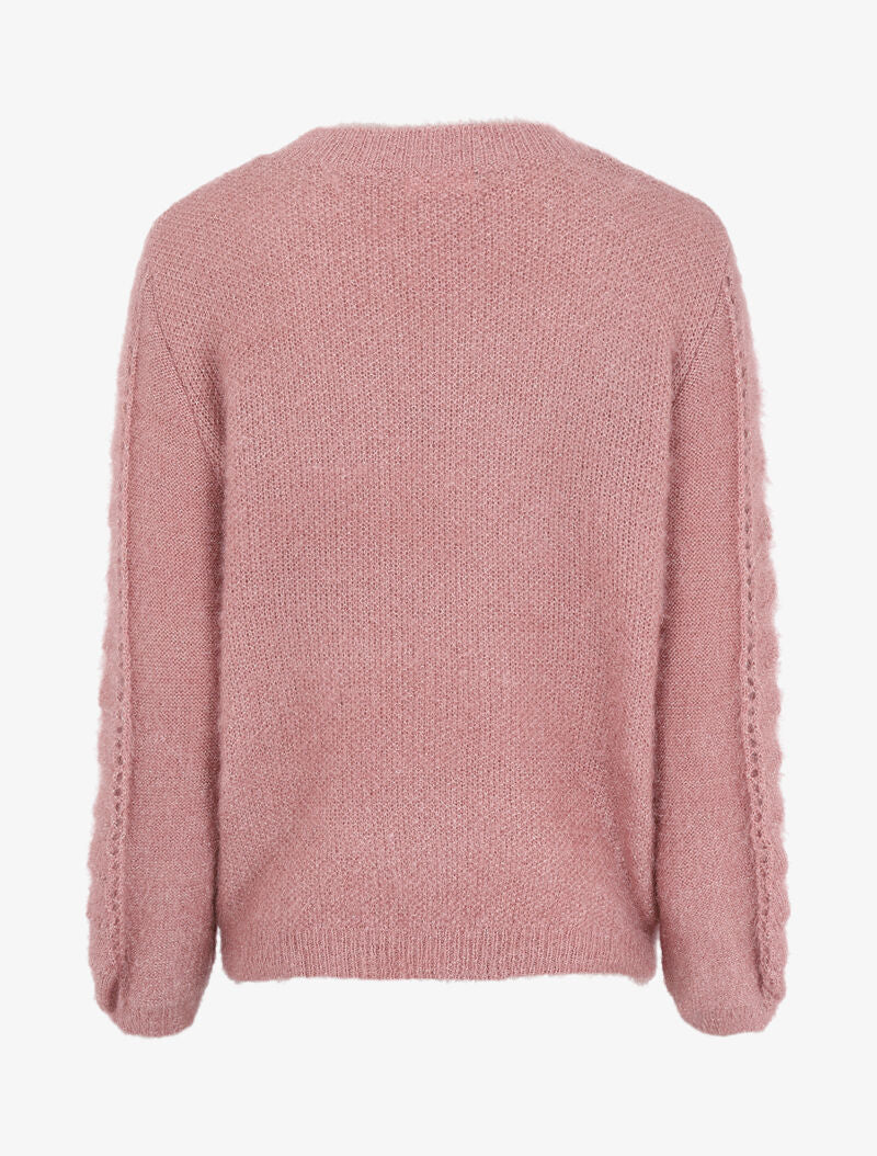Pull en maille duveteuse ajourée et irisée - Vieux rose - 3