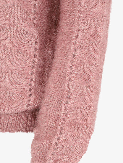 Pull en maille duveteuse ajourée et irisée - Vieux rose - 4