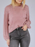 Pull en maille duveteuse ajourée et irisée - Vieux rose - 1