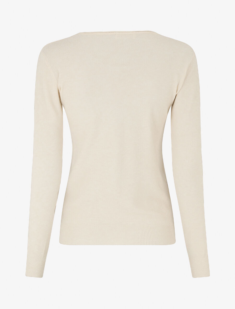 Pull fin en laine mélangée à col rond - Beige - 2