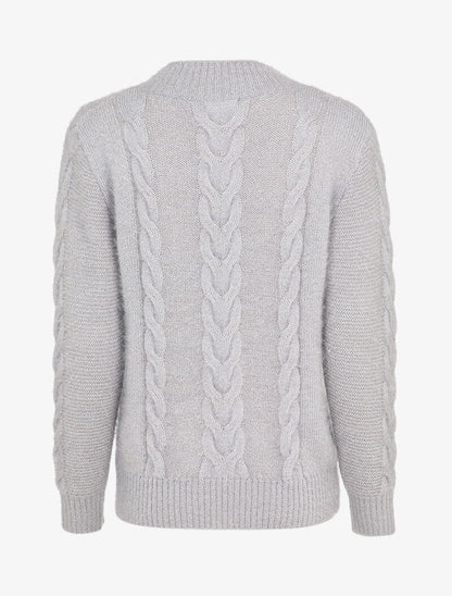Pull en maille duveteuse tressée - Gris clair - 2