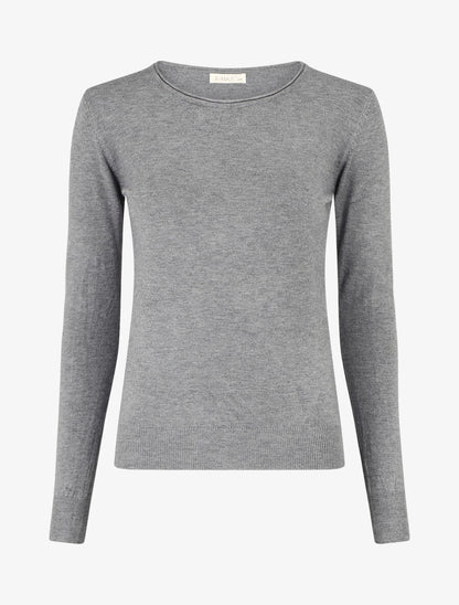 Pull fin en laine mélangée à col rond - Gris - 1