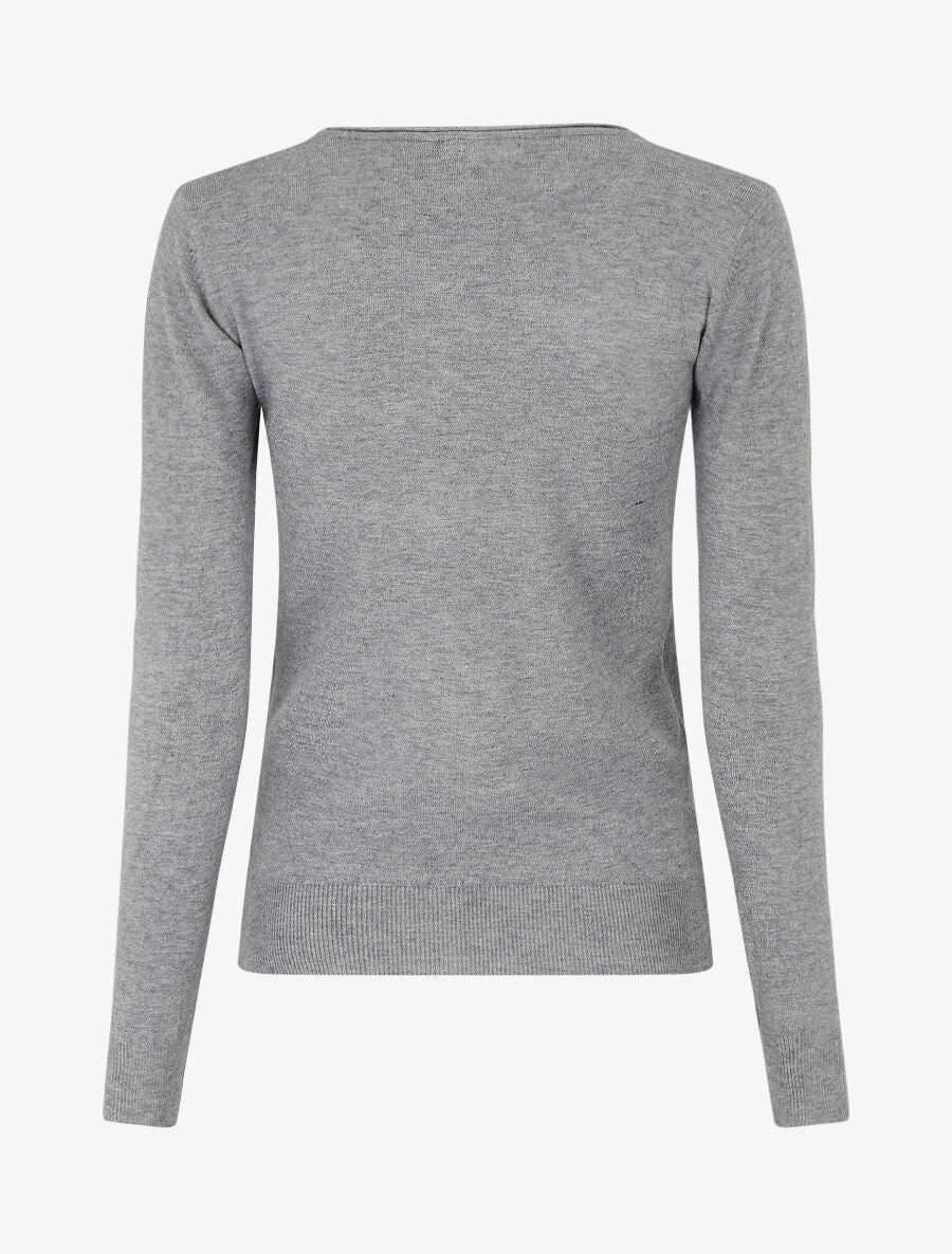 Pull fin en laine mélangée à col rond - Gris - 2