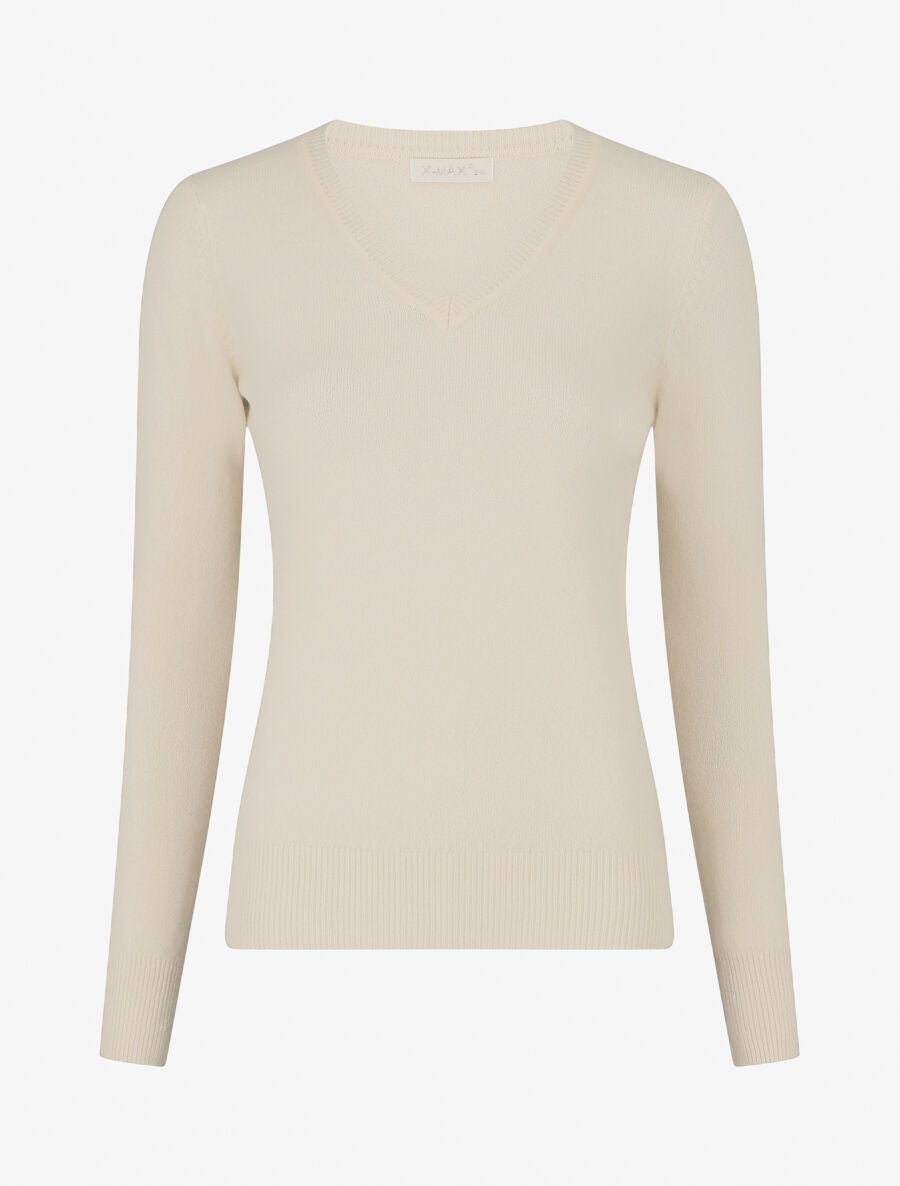Pull en laine mélangée à col V - Écru - 4