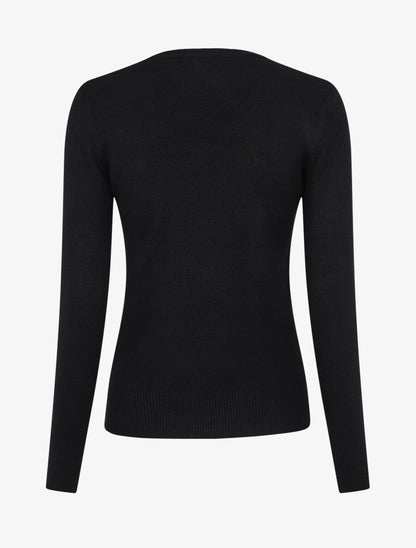 Pull en laine mélangée à col V - Noir - 2