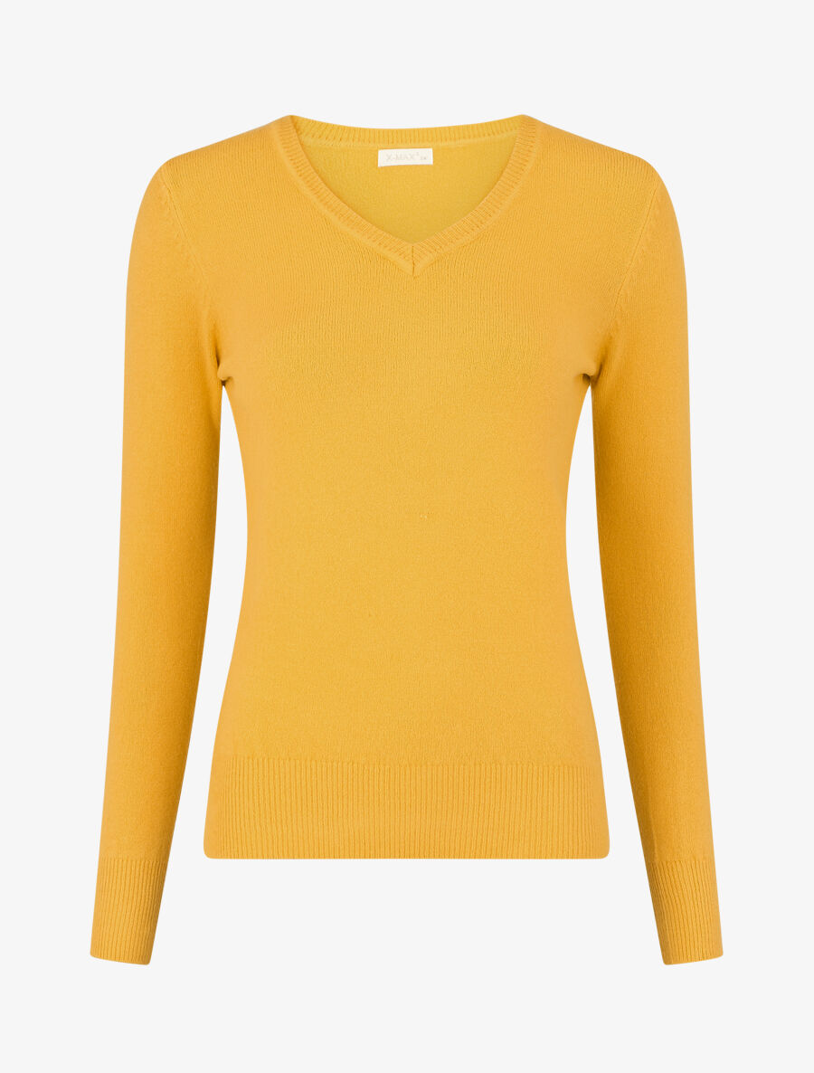 Pull en laine mélangée à col V - Jaune - 5