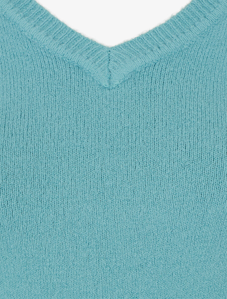 Pull en laine mélangée à col V - Vert d&