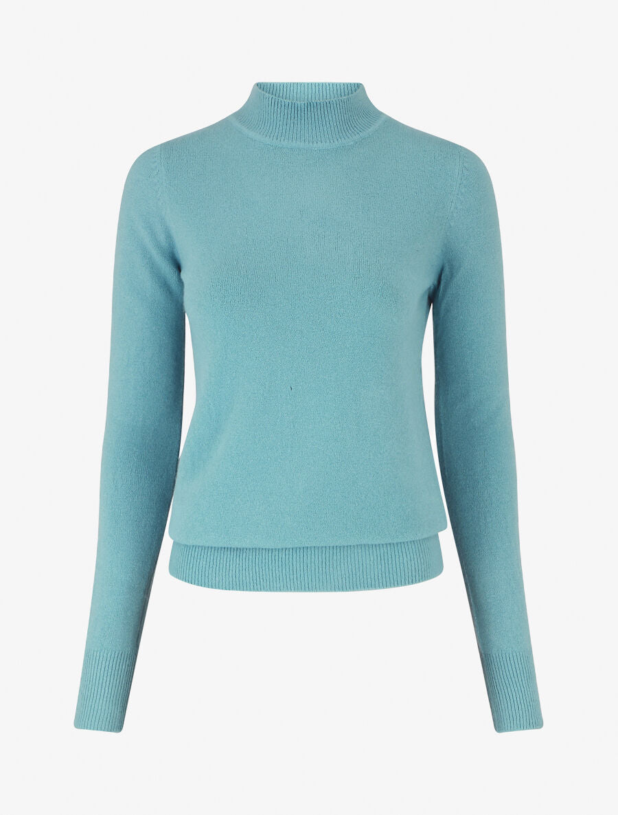 Pull col montant en laine mélangée - Bleu clair - 1