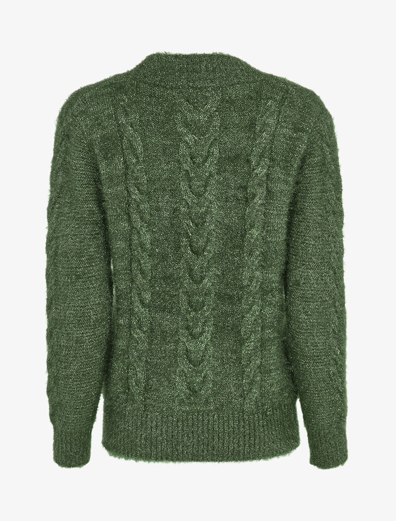 Pull en maille duveteuse tressée - Kaki - 3