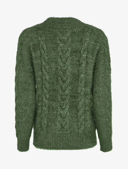 Pull en maille duveteuse tressée - Kaki - 3