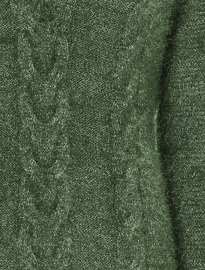 Pull en maille duveteuse tressée - Kaki - 4