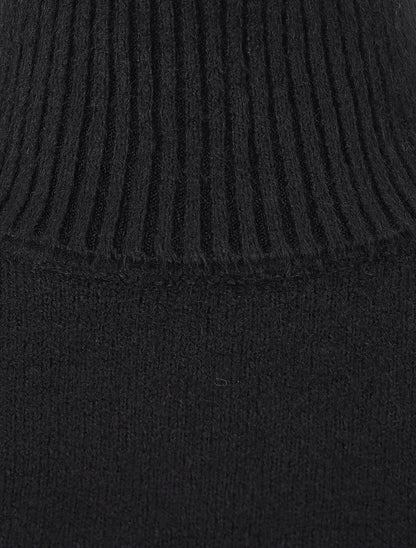 Pull col roulé en laine mélangée - Noir - 3