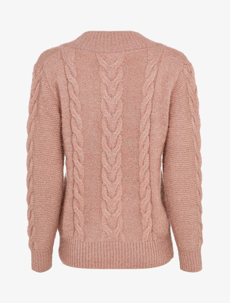 Pull en maille duveteuse tressée - Rose poudré - 2
